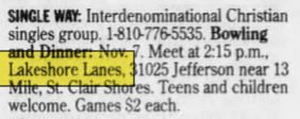 Lakeshore Lanes - Nov 1998 Ad